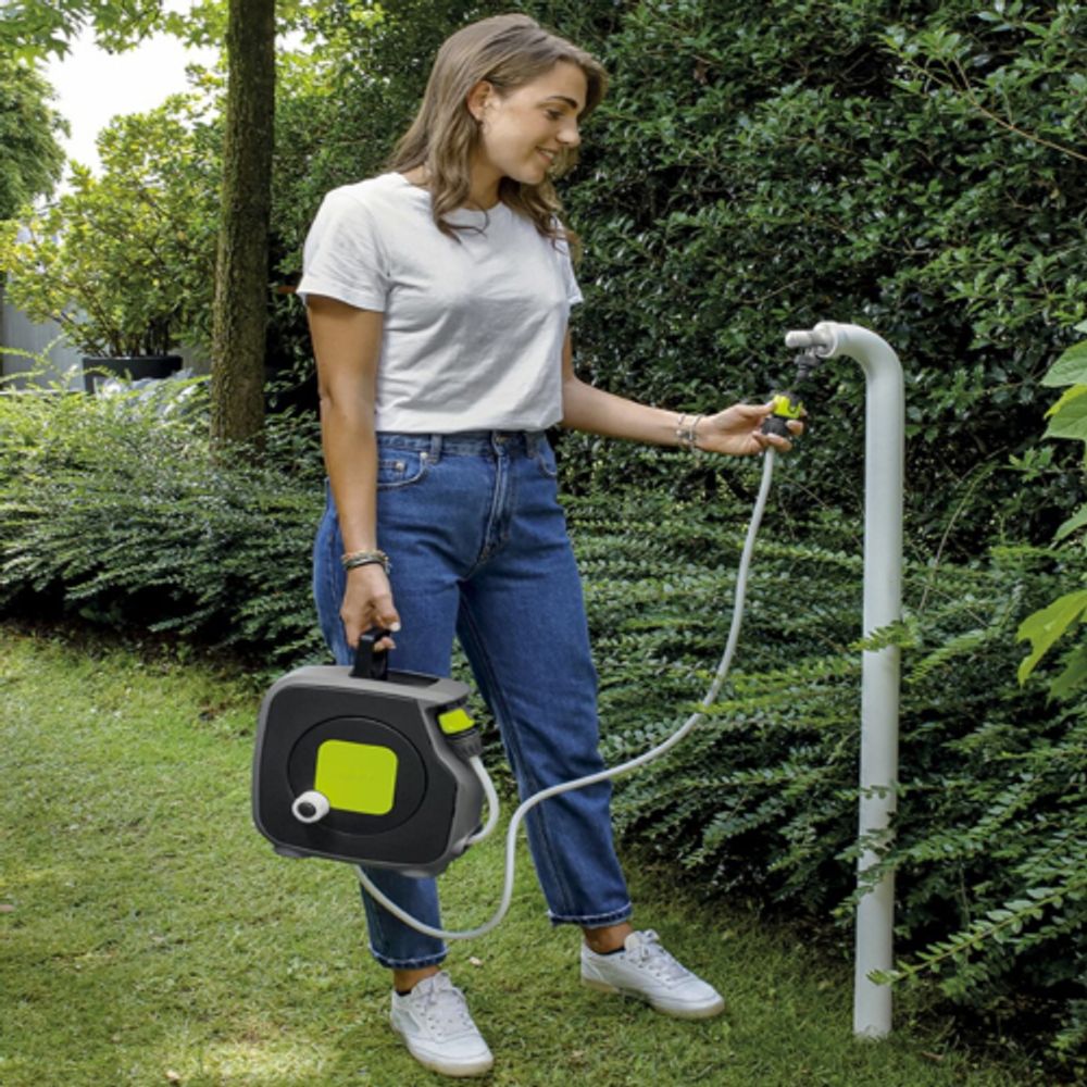 Катушка для шланга GF GF80285628 AQUABAG STYLE механическая в комплекте со шлангом 9 мм 11,5 м | Аксессуары для полива Green Apple