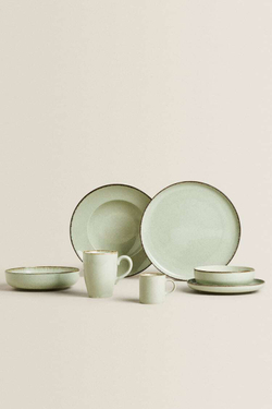 ZARA HOME ФАРФОРОВАЯ КРУЖКА ПОД СТАРИНУ, ЦВЕТ МОРСКОЙ ВОЛНЫ