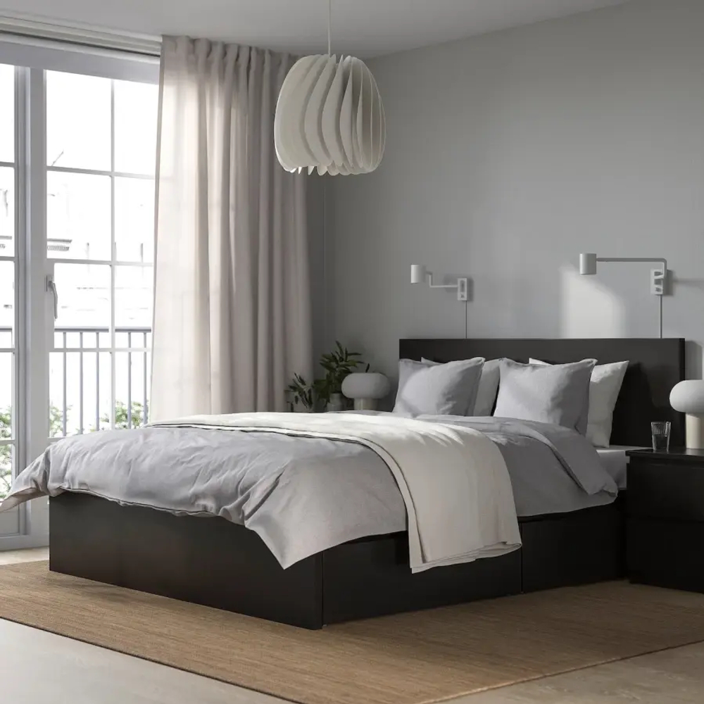 Каркас кровати с 2 ящиками для хранения - IKEA MALM, 200х140 см, черный, МАЛЬМ ИКЕА