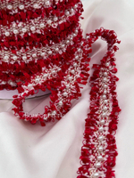 Тесьма красная с мелким жемчугом