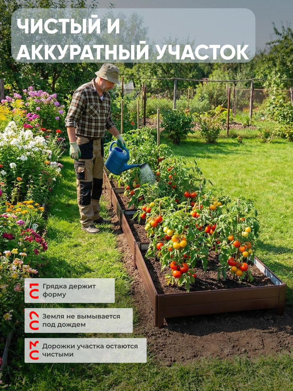 Грядка Ивановская 1х6 метра, борт 20см Зеленый (RAL 6005), (сборка: саморезы)