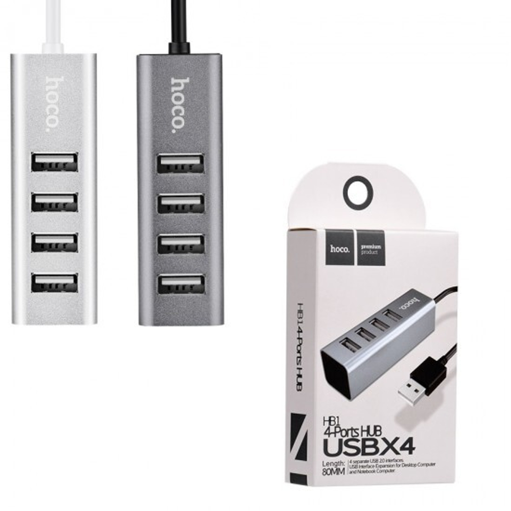 USB 2.0 HUB Hoco HB1 4 порта, 010548 Серебристый
