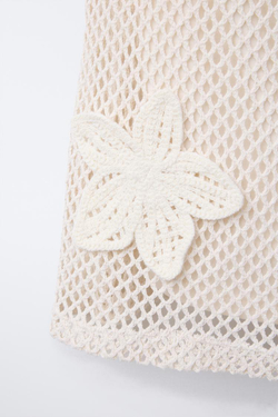 ZARA СЕТЧАТЫЙ ТОП С ЦВЕТОЧНЫМИ ДЕТАЛЯМИ, ЭКРЮ