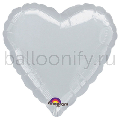Фольгированная фигура, сердце, 18"/46СМ Металлик Silver