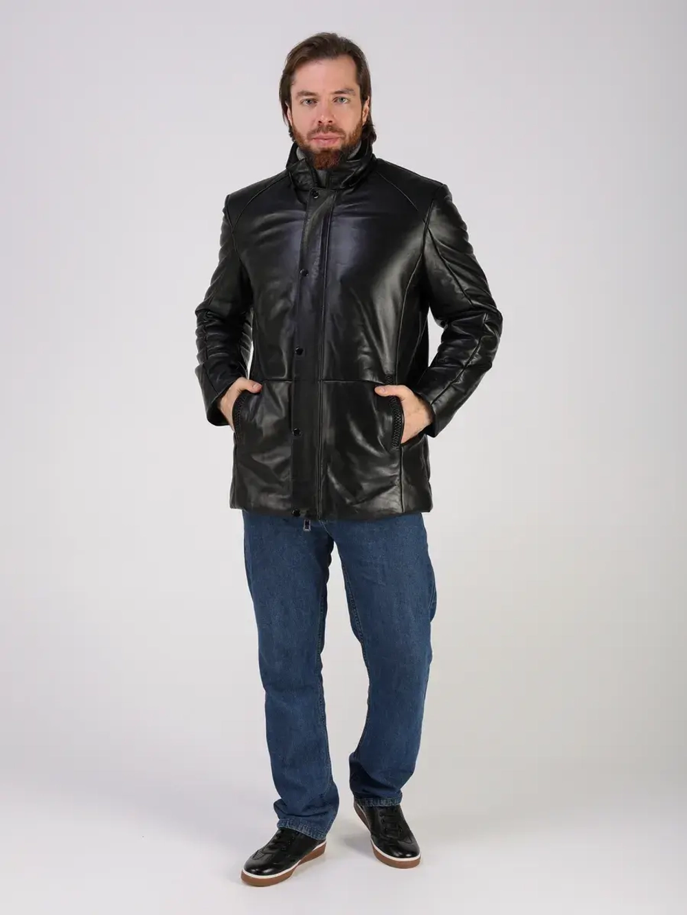 Куртка зимняя кожаная с капюшоном пуховик