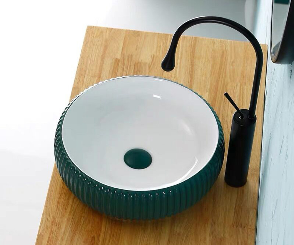 Раковина-чаша Bronze de Luxe изумрудная/белая, 400х400х130