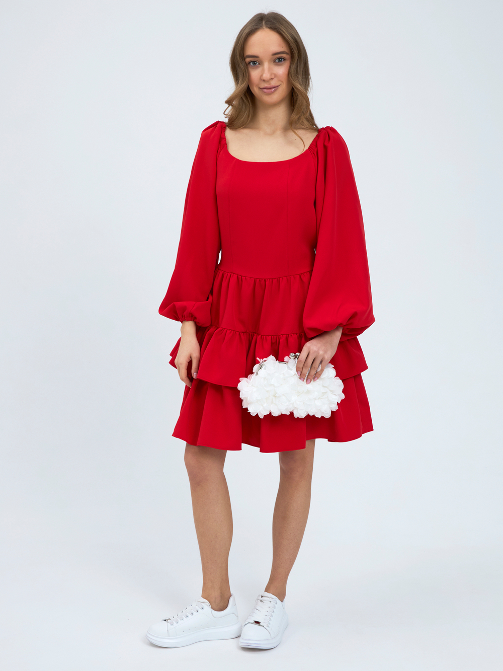 Платье праздничное ярусное с воланами для девочки красное