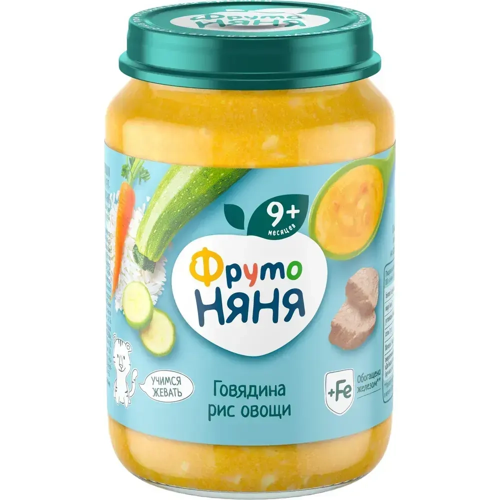 Пюре для детей ФрутоНяня овощи, рис, говядина, 190 г