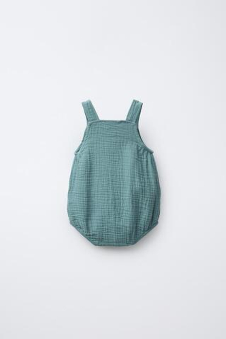 ZARA КОМБИНЕЗОН ТЕКСТУРНЫЙ С ВЫШИВКОЙ СЛОНА, ЦВЕТ МОРСКОЙ ВОЛНЫ