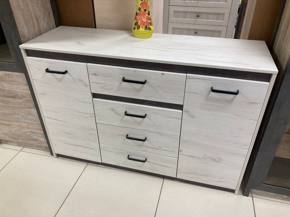 Комод комбинированный Прага дуб белый крафт/ателье темное