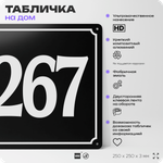Адресная табличка с номером дома 267, на фасад и забор, черная, 25х25 см, Айдентика Технолоджи