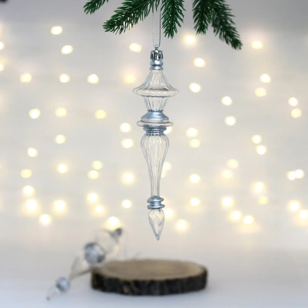 Елочные украшения «Изящные переливы» 4.5*4.5*19 см (набор 2 шт), Белый