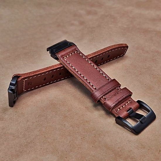 Ремешок натуральная кожа 20 мм для Garmin Fenix 7S, Fenix 6S, Fenix 5S, Instinct 2S, Epix Pro Gen 2 (42 mm) быстросъемный QuickFit (Коричневый)