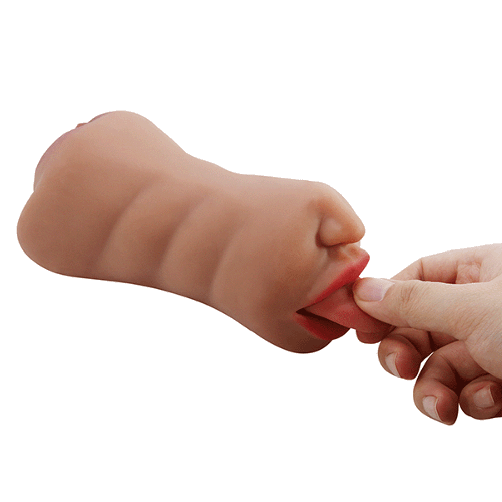 Загорелый двустороний мастурбатор 18см ротик-вагина Pretty Love Crazy Bull Sarah Premium Dual Channel Male Masturbatur Brown BM-009240N-1