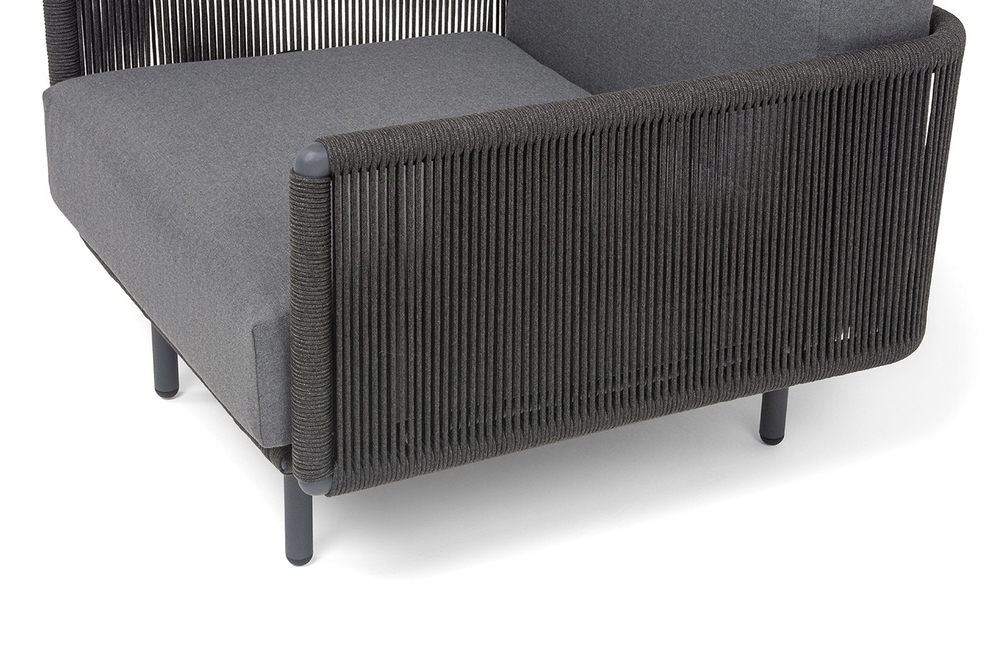 "Джелло" кресло плетеное из роупа, каркас алюминий темно-серый (RAL7024) муар, роуп темно-серый круглый, ткань темно-серая 027