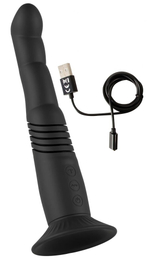 Черный вибратор с поступательными движениями G and P-Spot Thrusting Vibrator - 23 см.