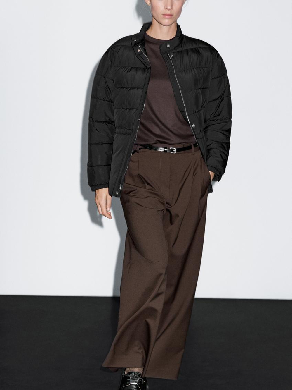 Massimo Dutti Стеганая куртка с воротником-стойкой, черный