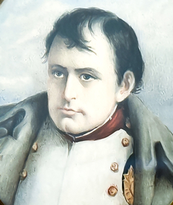 Н/х. Портрет Наполеона Бонапарта. Миниатюра на кости в раме. Кость, акварель. Франция, сер. XIX в.