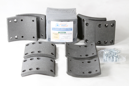 Рем. комплект тормозных накладок а/м Камаз КОМПАС 9 мост JAC N90 задний (Сверл./с заклёпками/ к-т 8 шт./ ширина 118мм.) RUATI