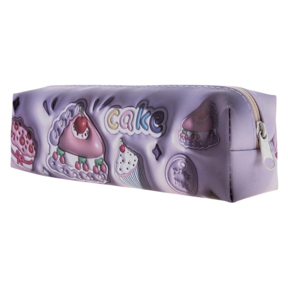 Пенал-косметичка 1 отд. 20*5,5*3,5см кожзам "Пирожное" сиреневый