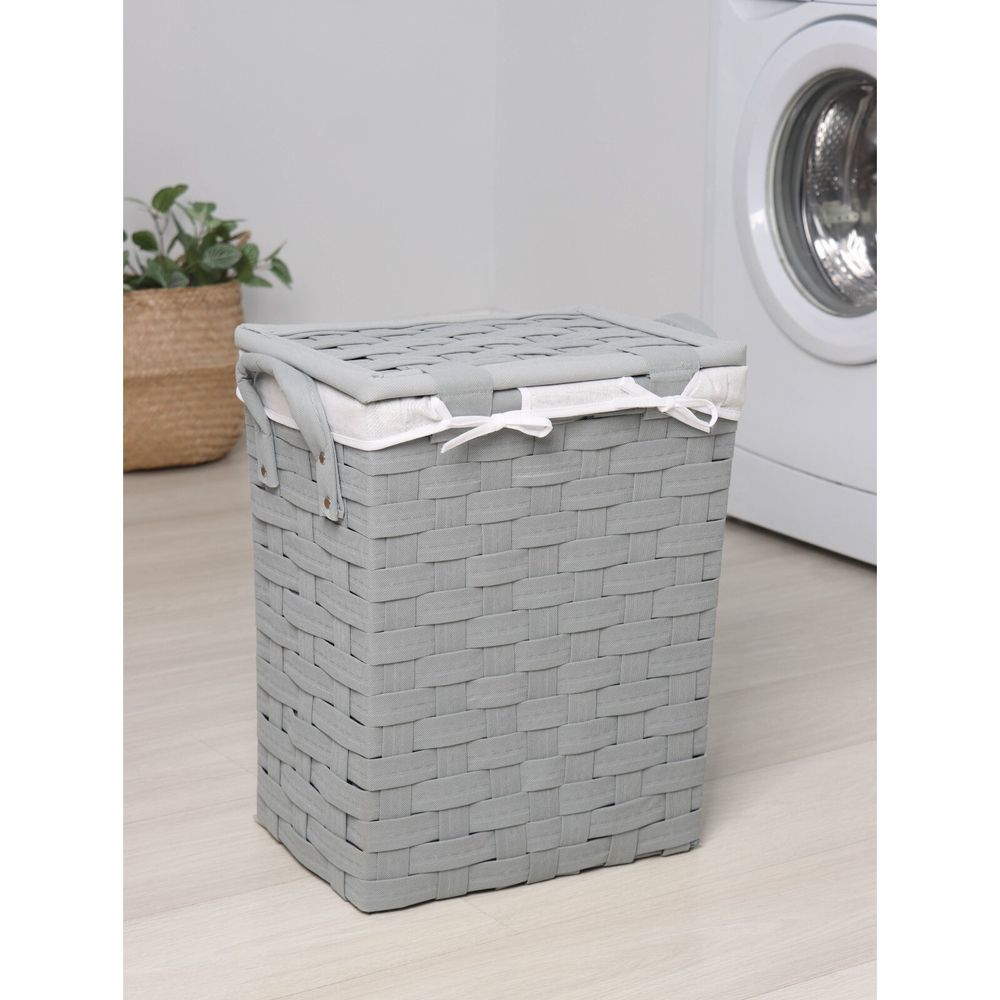 Корзина для белья с крышкой Плетение 42×27×45 см (серый)