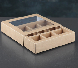Коробка на 9 конфет 14,5*14,5*3,2 см, КРАФТ