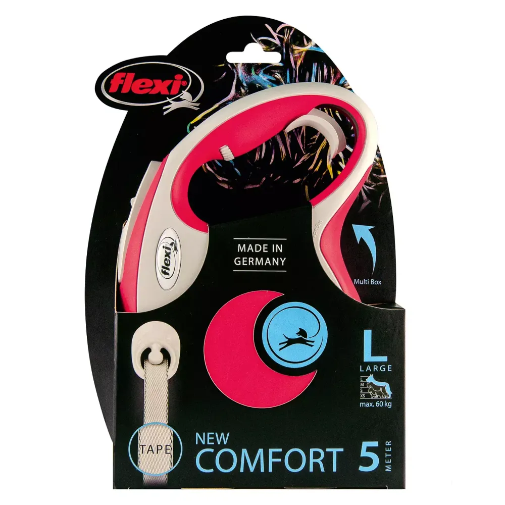 Рулетка flexi NEW LINE Comfort L (до 60 кг) лента 5 м серый/красный