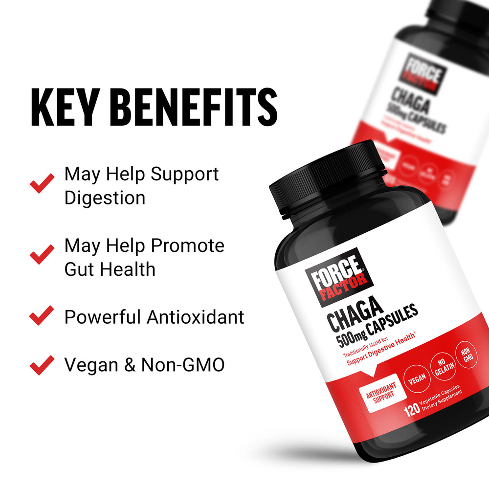 Force Factor, чага, 500 мг, 120 растительных капсул