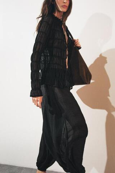 ZARA БРЮКИ-БАГГИ С ЗАВЯЗКАМИ — ZW COLLECTION, ЧЕРНЫЙ