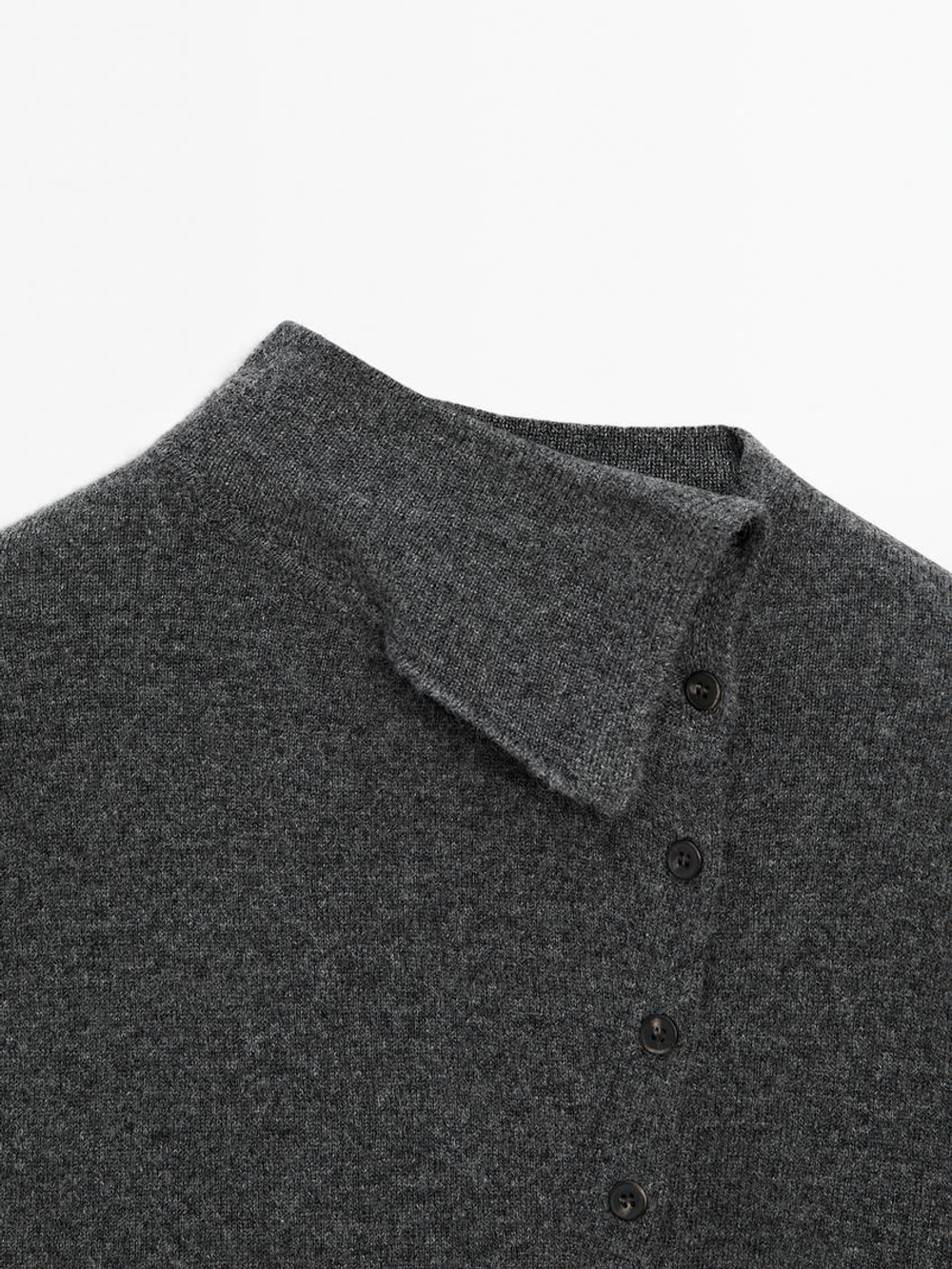 Massimo Dutti Кардиган с высоким воротником из 100% кашемира, серый