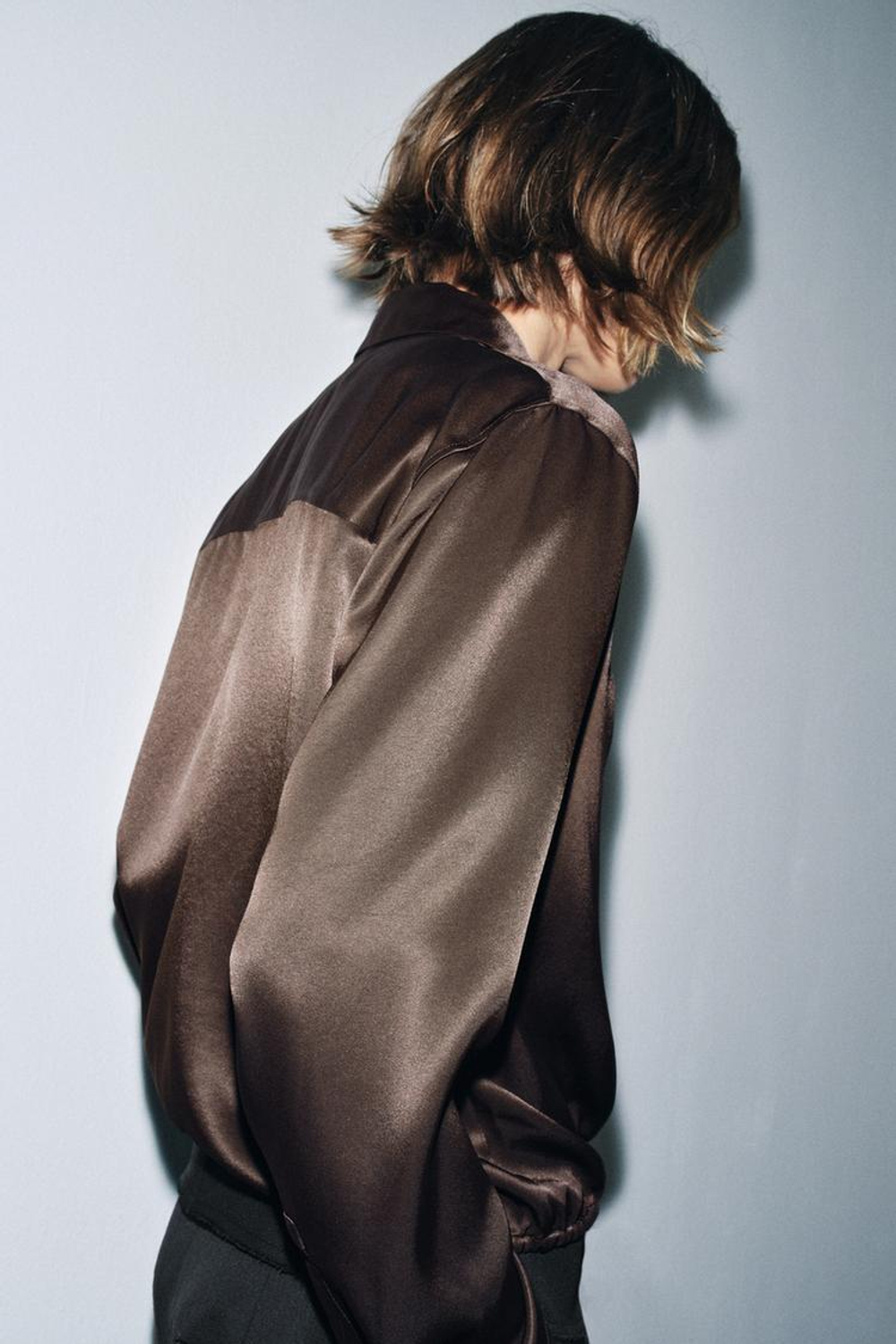 ZARA АТЛАСНАЯ БЛУЗА С ЛЕНТАМИ — ZW COLLECTION, КОРИЧНЕВЫЙ