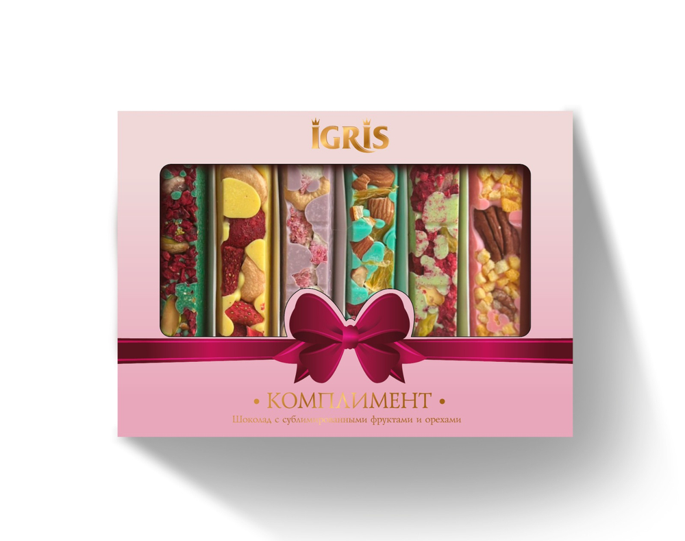 КОМПЛИМЕНТ.Белый шоколад с сублимированными фруктами и орехами (PINK) 215 грамм
