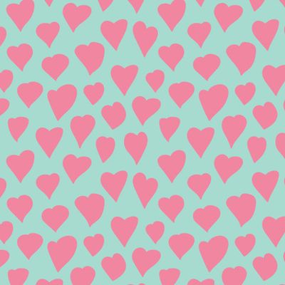 Розовые сердечки на бирюзовом фоне.