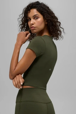 Alo yoga Топ с короткими рукавами Softsculpt Precision, оливково-зеленый