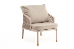 "Верона" кресло плетеное из роупа, каркас алюминий белый муар, роуп бежевый круглый, ткань бежевая 052