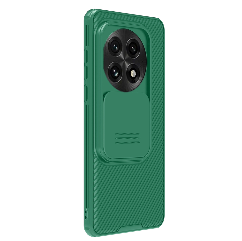 Усиленный чехол зеленого цвета (Dark Green) с защитной шторкой для камеры от Nillkin на OnePlus 13, серия CamShield Pro Case