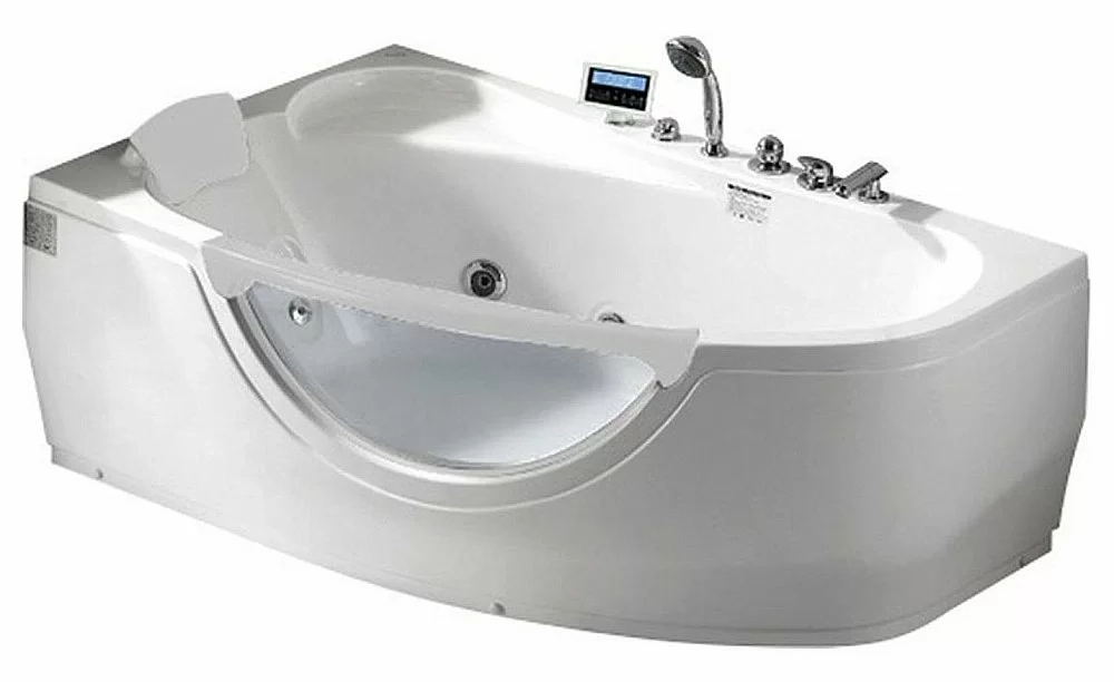 Ванна акриловая Gemy Glass Panel G9046-II K 171х100 белая с гидромассажем