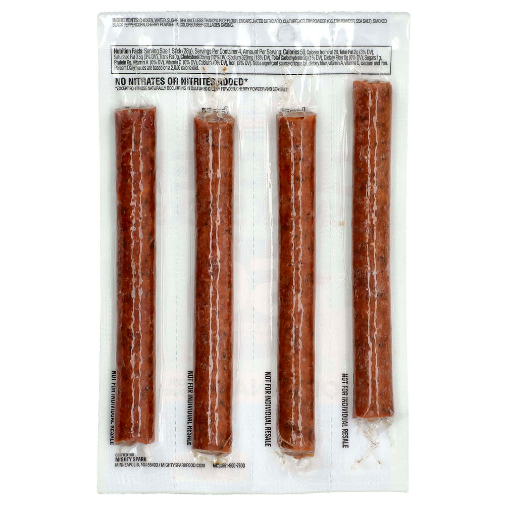 Mighty Spark, Куриные палочки, оригинальная морская соль и перец, 4 палочки