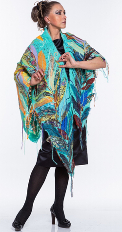 Шаль "Перо Жар-Птицы бирюза"