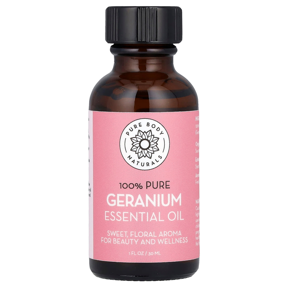 Pure Body Naturals, 100% чистое эфирное масло, герани, 30 мл (1 жидк. унц.)