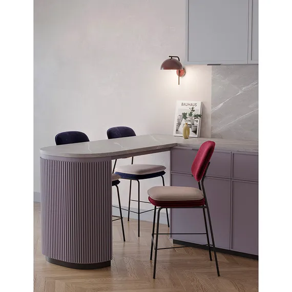 Стул полубарный с контрастным кантом pea, велюр, бордовый/бежевый