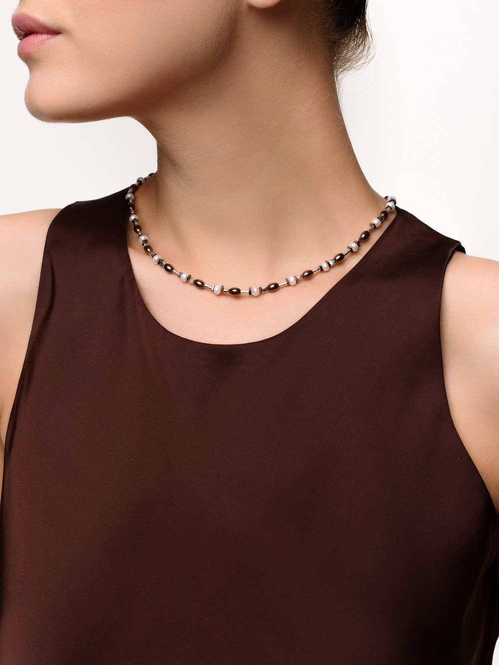 Чокер "Grain brown pearl" Silver