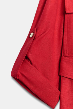 ZARA КУРТКА-САФАРИ ИЗ ЛЬНА С ПОЯСОМ, КРАСНЫЙ