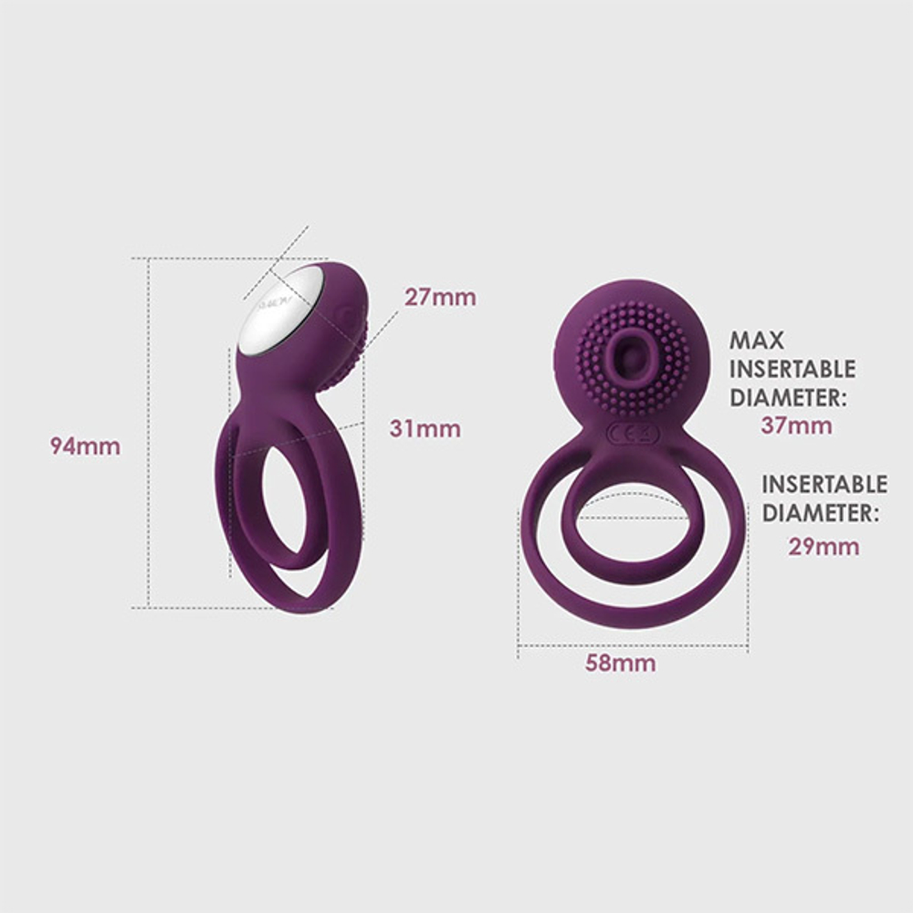 Фиолетовое эрекционное виброкольцо с подхватом мошонки Svakom Tammy Vibrating Double Cock Ring S38
