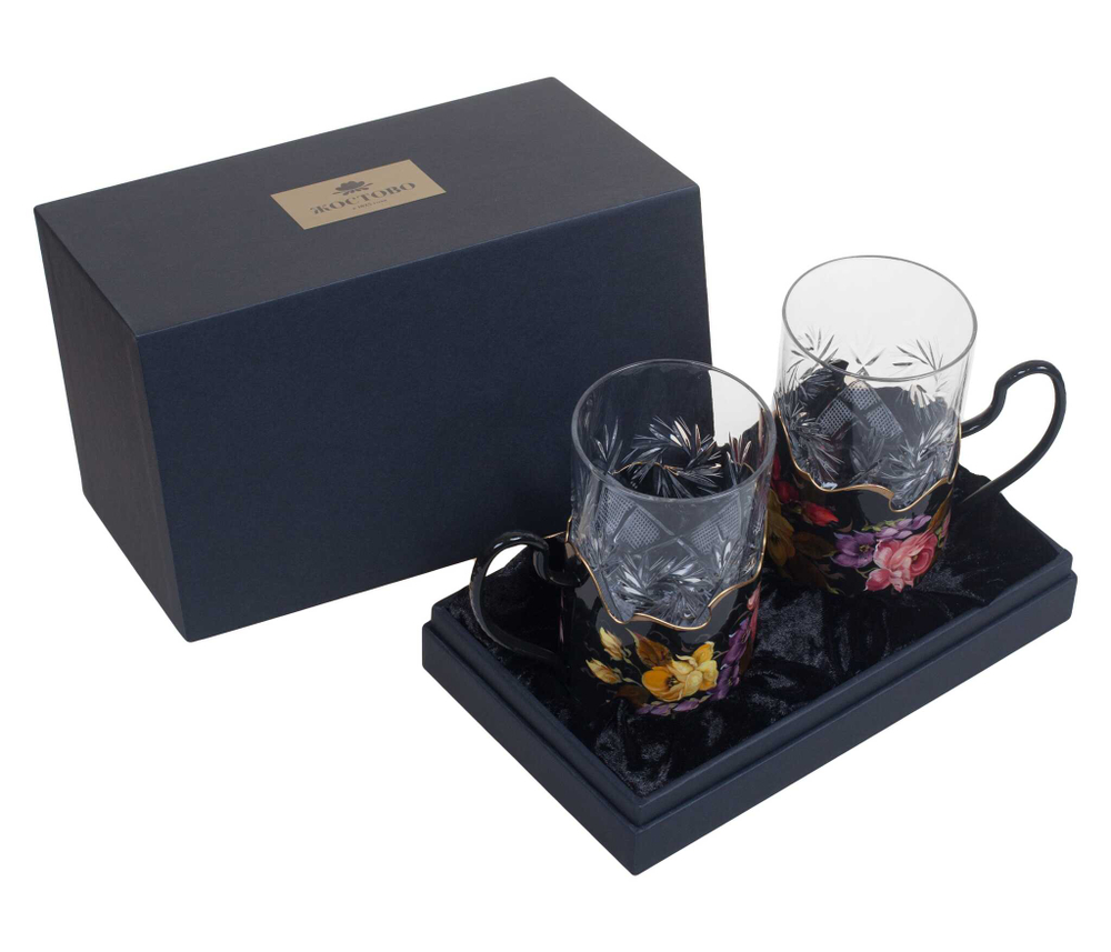 Set of 2 zhostovo tea glass holders in a gift box 021224005