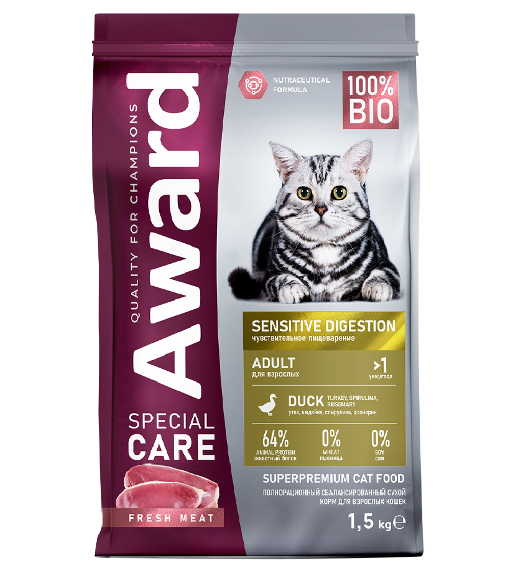 Award Special Care Sensitive Digestion Adult Cat с мясом утки 1,5кг.