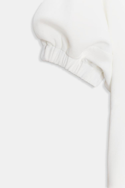 ZARA ПЛАТЬЕ МИДИ С ОБЪЕМНЫМИ РУКАВАМИ, ЖЕЛТОВАТО-БЕЛЫЙ