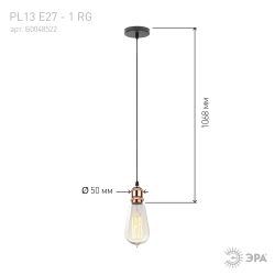 PL13 E27 - 1 RG Подсветка ЭРА Накладной, цоколь Е27, провод 1 м, цвет розовое золото | Подвесные светильники