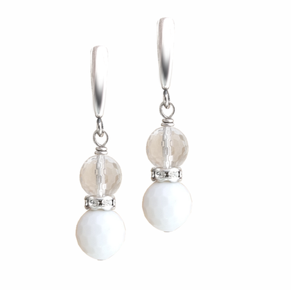 серьги с кахолонгом и хрусталём с-0872