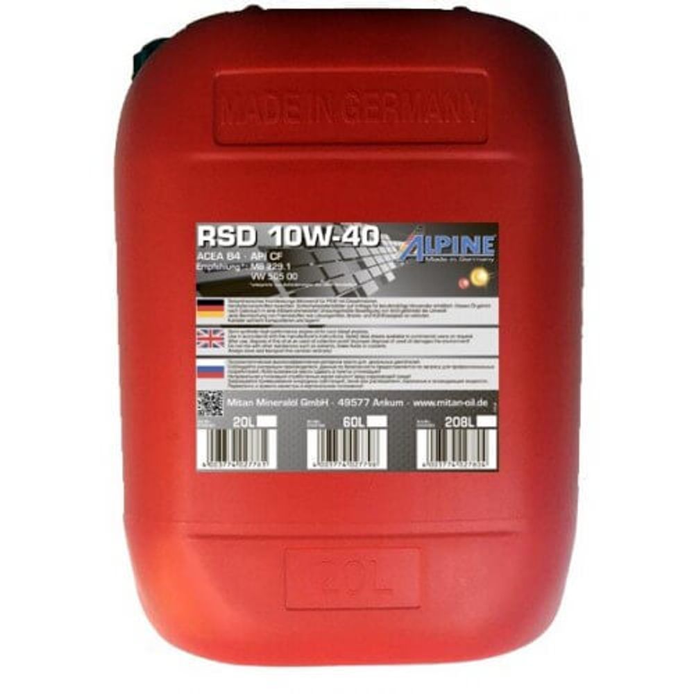 Моторное масло полусинтетическое ALPINE RSD 10W-40 20 л